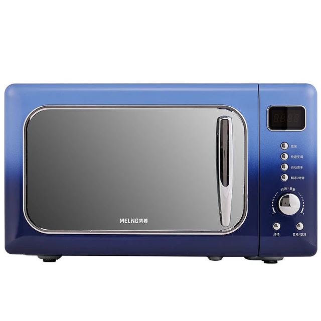 A blue microwave.